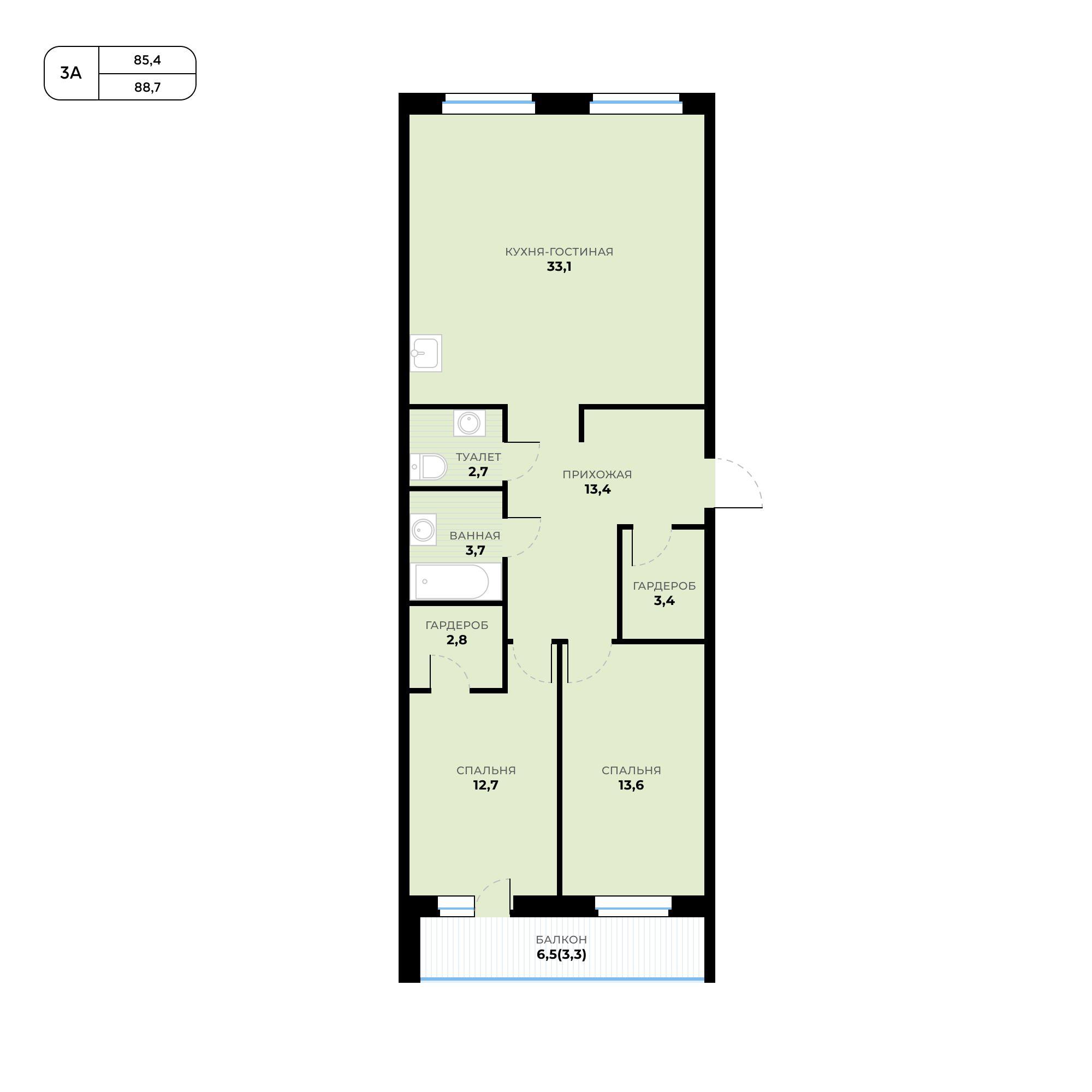 3-комнатная квартира от 88.7 кв. м